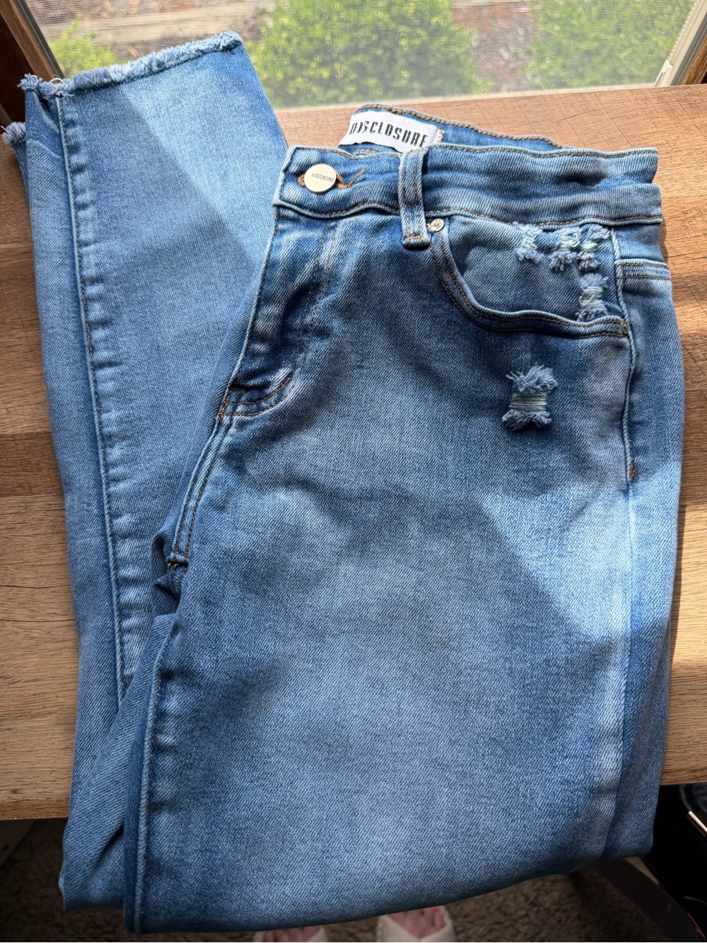 Disclosure Light Blue Distressed Ankle Jeans